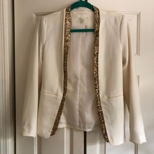 H&M cream blazer with gold sequins 6
